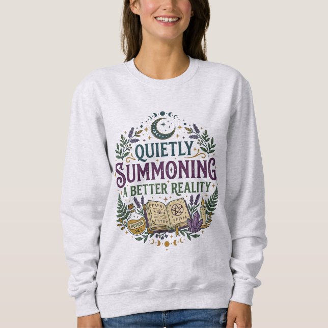 Sweatshirt Invoquant silencieusement la sorcière du livre d'u (Devant)