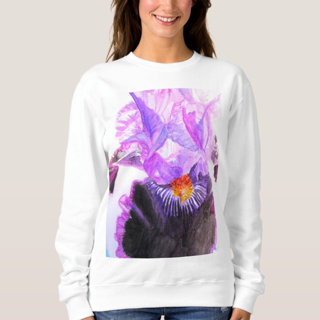 Sweatshirt Iris Pourpre Fleur Aquarelle Florale Anniversaire (Devant)