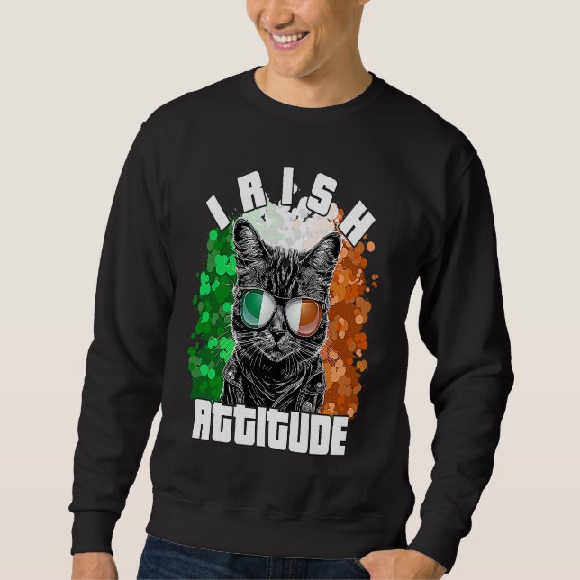 Sweatshirt Irish Attitude  Cat Sunglasses Ireland Flag (Devant)
