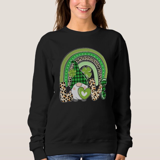 Sweatshirt Irish Love Gnome Lucky Shamrock Rainbow Leopard St (Devant)