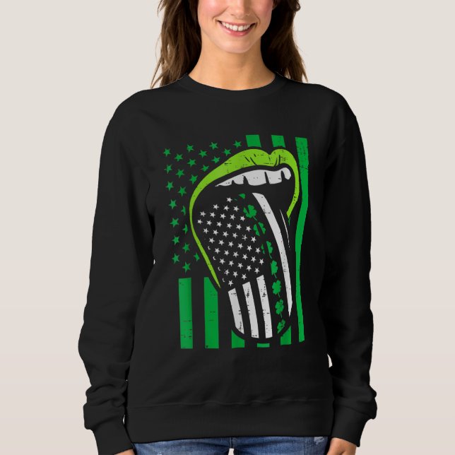 Sweatshirt Irlandais Lèvres Langue Us Drapeau Jour de la Sain (Devant)