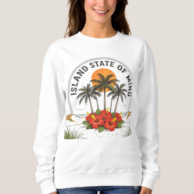 Sweatshirt Island State of Mind Vintage Tropical Hibiscus (Devant)