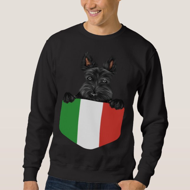 Sweatshirt Italy Flag Scottish Terrier Dog In Pocket (Devant)