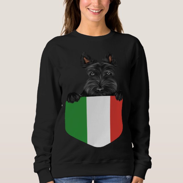 Sweatshirt Italy Flag Scottish Terrier Dog In Pocket (Devant)