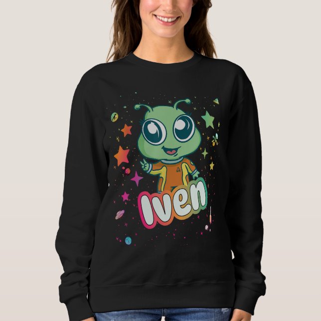 Sweatshirt IVEN - Nom du garçon mignon avec un Alien mignon (Devant)
