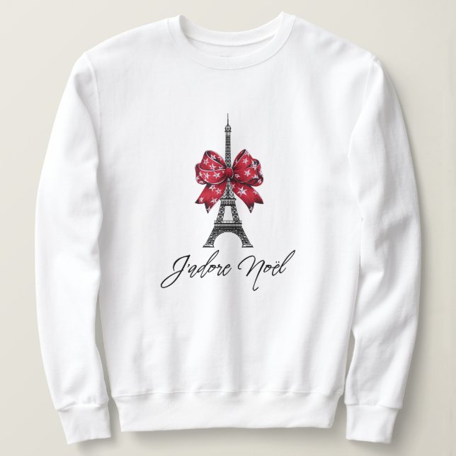Sweatshirt J'adore Noël Eiffel Tower Red Plaid Christmas Bow (Design devant)