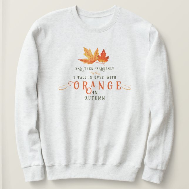 Sweatshirt J'adore Orange en Feuille d'Automne Drôle  (Design devant)