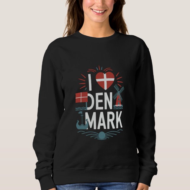 Sweatshirt J'aime Drapeau Danemark Moulin à vent Viking Batea (Devant)
