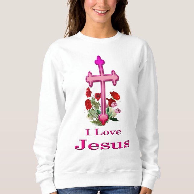 Sweatshirt J'aime Jésus les femmes vêtements chrétiens (Devant)