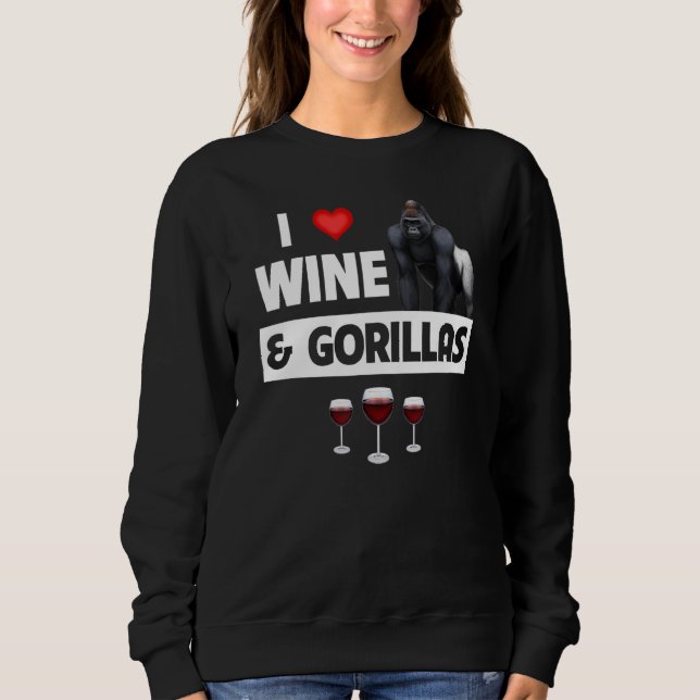 Sweatshirt J'aime le vin et les gorilles buvant des singes fa (Devant)