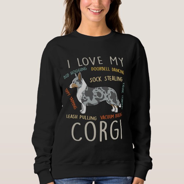 Sweatshirt J'Aime Mon Cardigan Welsh Corgi Chien Maman Papa M (Devant)