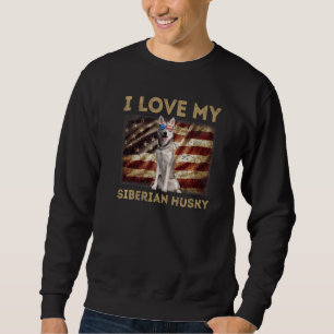 Sweatshirt J'Aime Mon Sibérie Husky Papa Maman Drapeau Améric
