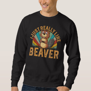 Sweatshirt J'Aime Vraiment Beaver Vintage Animal Sunset Cu