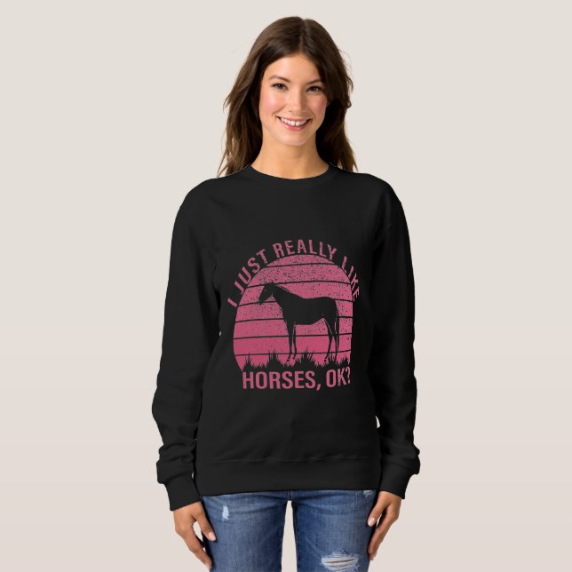 Sweatshirt J'aime vraiment les chevaux en rose Rose (Devant entier)
