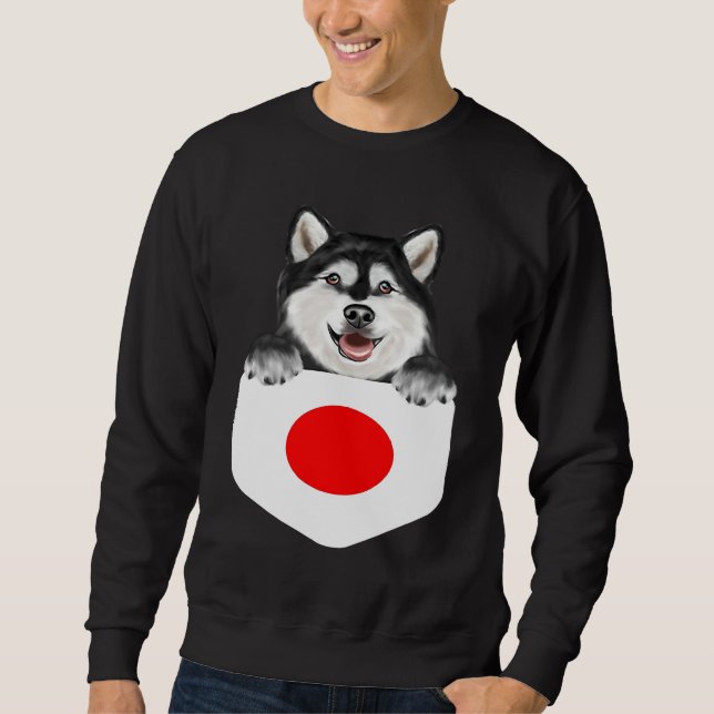 Sweatshirt Japan Flag Alaskan Malamute Dog In Pocket (Devant)