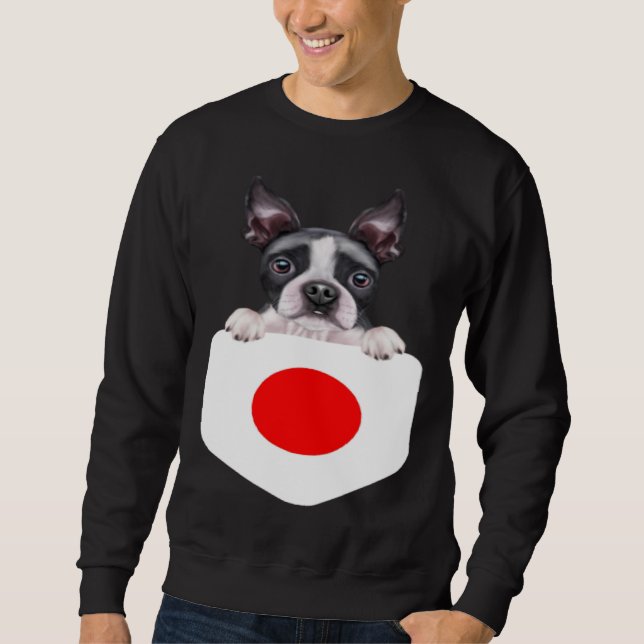 Sweatshirt Japan Flag Boston Terrier Dog In Pocket (Devant)