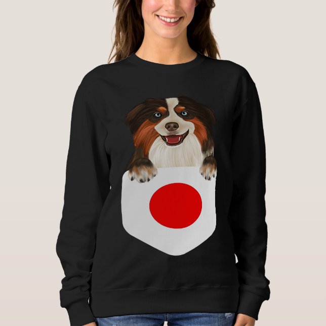 Sweatshirt Japan Flag Miniature American Shepherd Dog In Pock (Devant)