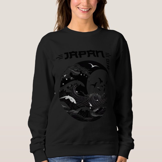 Sweatshirt Japan Sea and Moon Abstract for Japanese Culture F (Devant)