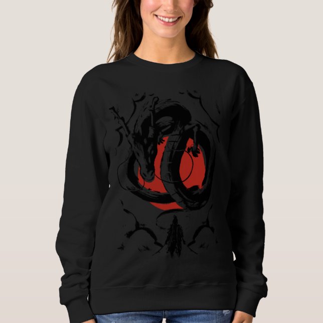 Sweatshirt Japanese Aesthetic Dragon and warrior Japanese red (Devant)