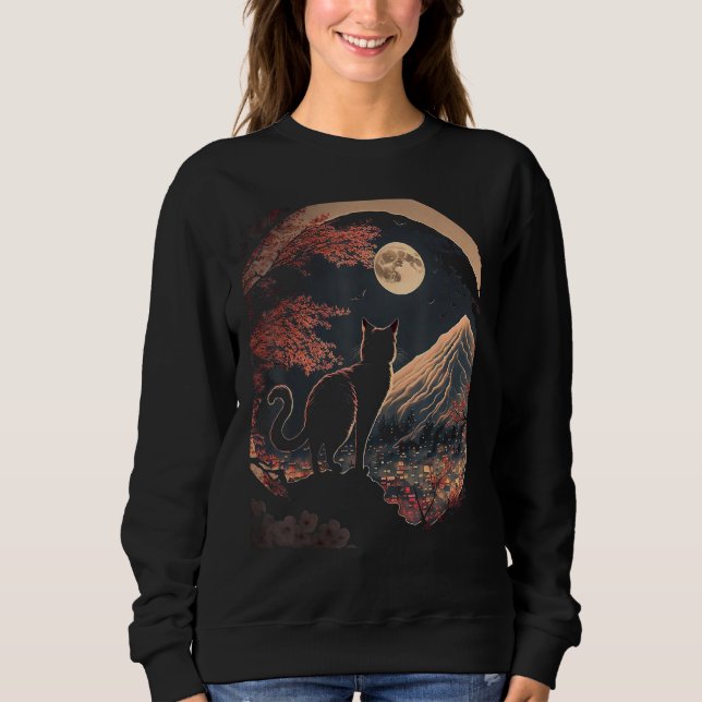 Sweatshirt Japanese Aesthetic Sakura Cherry Blossoms cute cat (Devant)