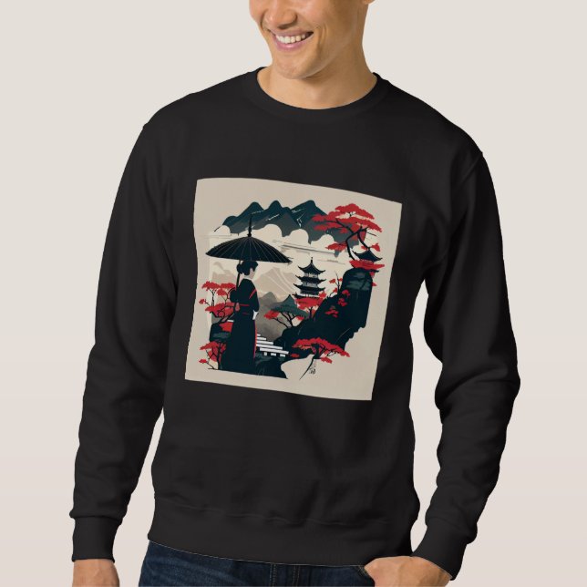 Sweatshirt Japanese classic lady with umbrella looking at cas (Devant)