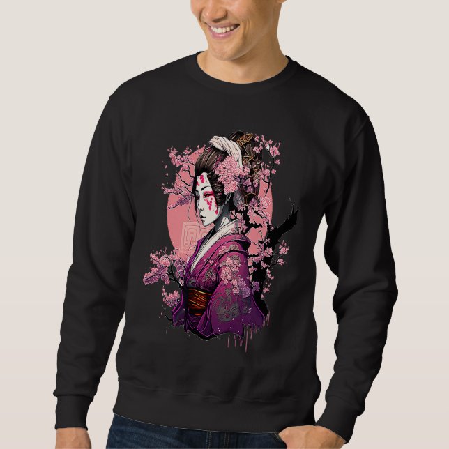 Sweatshirt Japanese Culture Samurai Geisha Sakura Cherry Blos (Devant)