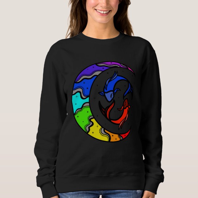 Sweatshirt Japanese Koi Fish and Crescent Moon With Rainbow C (Devant)