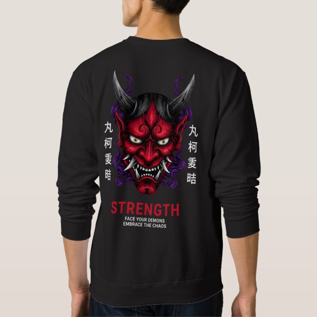 Sweatshirt Japanese Oni Mask Motivational Strength Art (Dos)