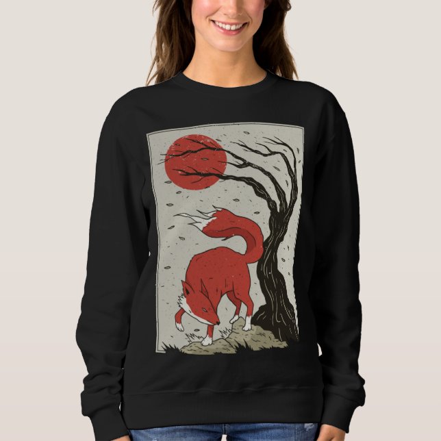 Sweatshirt Japanese Retro Fox Cherry Blossom (Devant)
