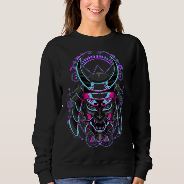 Sweatshirt Japonais Demon Samurai Oni Face Mask Glitch (Devant)