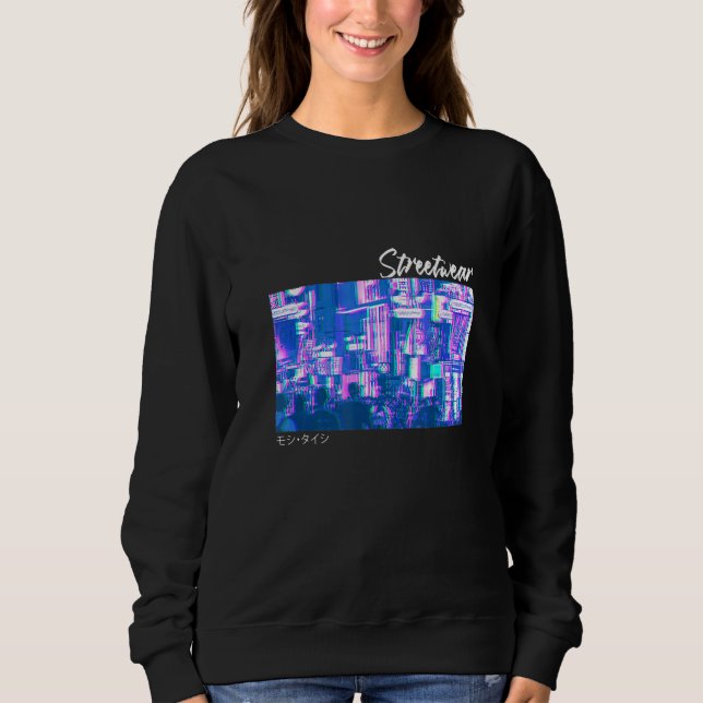 Sweatshirt Japonais Glitch Cyberpunk Tokyo Streetwear Aesthet (Devant)