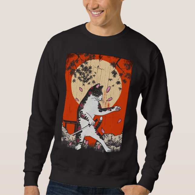 Sweatshirt Japonais Samurai Chat Swordsman Kitten (Devant)