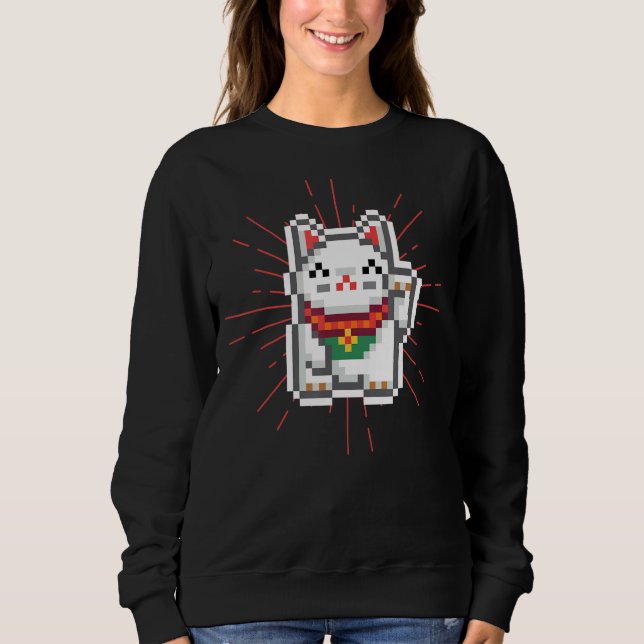 Sweatshirt Japonais Waving Arm Lucky Cat Pixels Esthétique 1 (Devant)