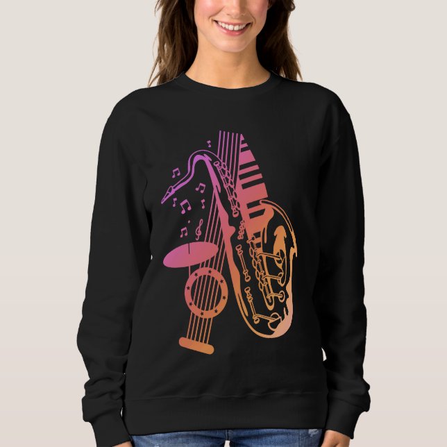 Sweatshirt Jazz Music Saxophone Piano Drums Musician (Devant)