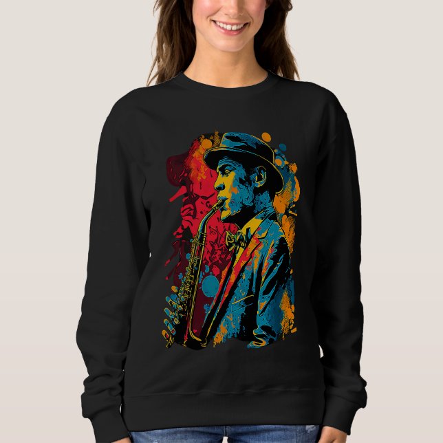 Sweatshirt Jazz Saxophone Player Funky Pop 1920s Era Musician (Devant)