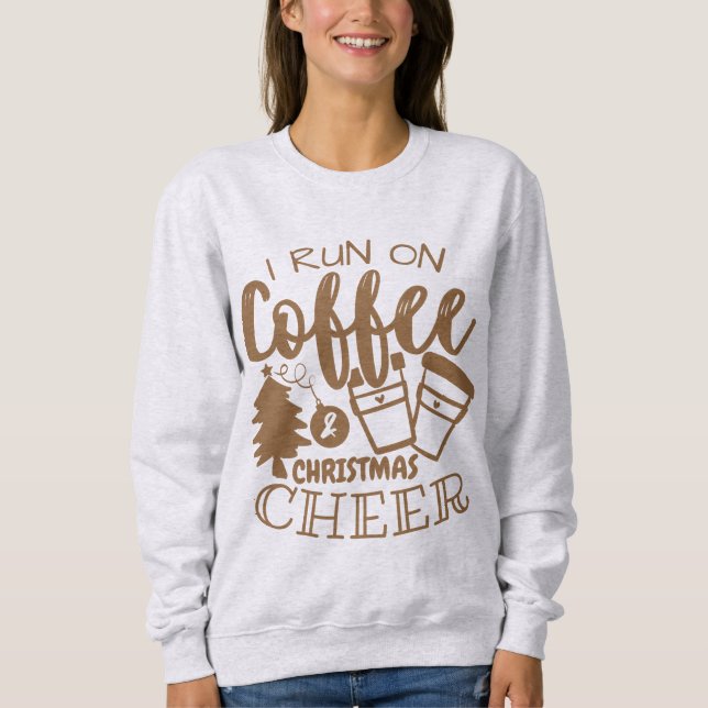 Sweatshirt Je cours sur le café et Noël Cheval Script Brown S (Devant)
