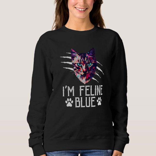 Sweatshirt Je suis Feline Blue Chat Kitten Humour Chat Maman (Devant)
