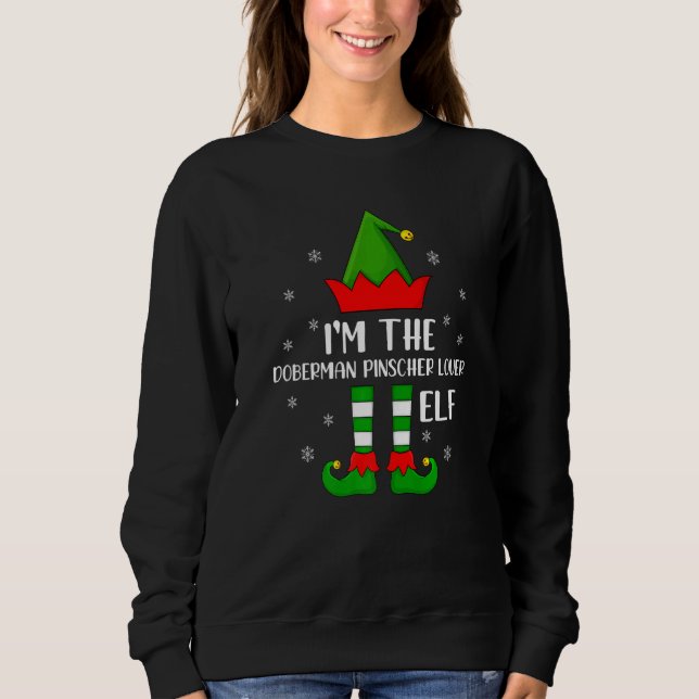 Sweatshirt Je suis le Noël de l'elfe Doberman Pinscher (Devant)