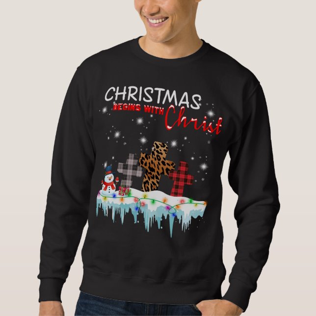 Sweatshirt Jésus Croix Cadeaux, Noël commence avec le Christ (Devant)
