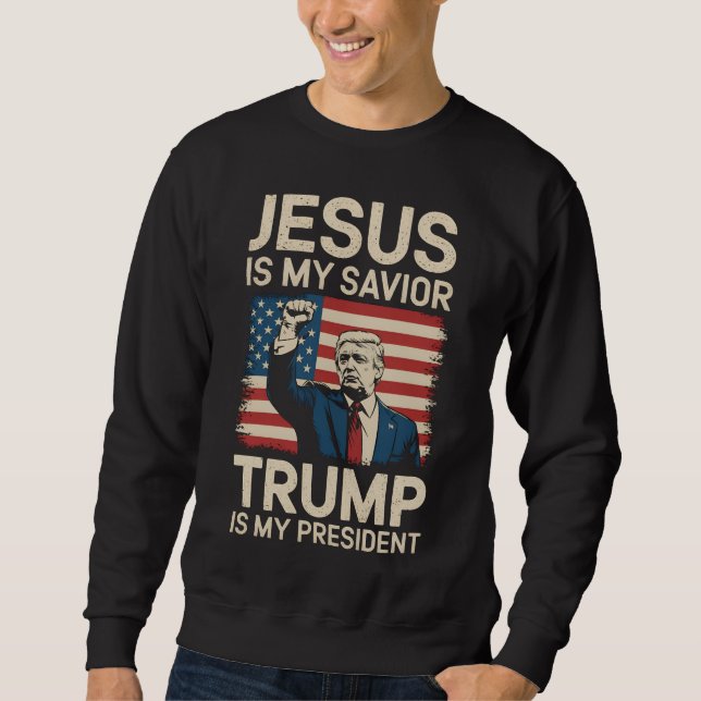 Sweatshirt Jésus est mon sauveur Trump est mon président 47 U (Devant)
