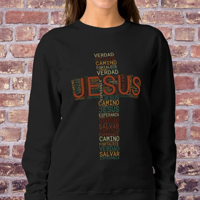 Sweatshirt Jésus et la foi Croix Chrétienne Espagnol féminin (Créateur téléchargé)