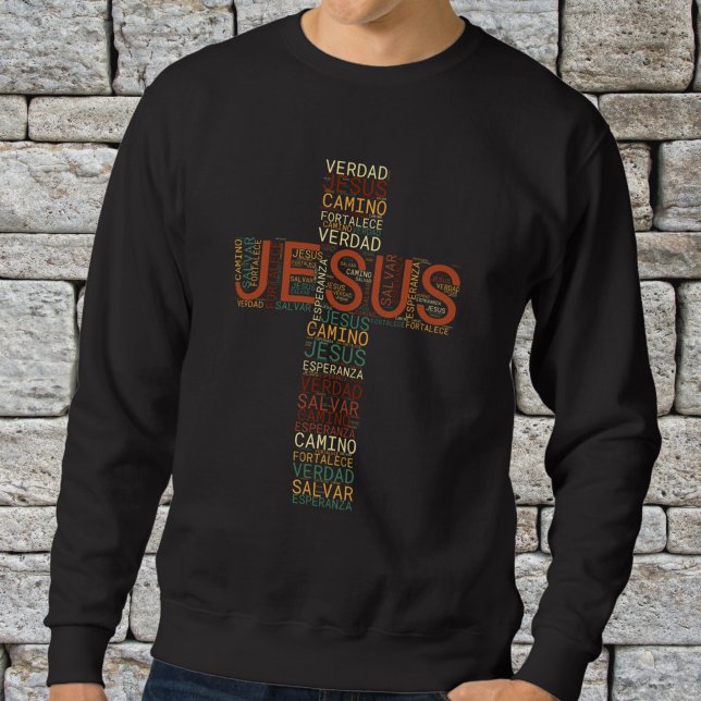 Sweatshirt Jésus et la foi Croix Chrétienne Espagnol Hommes (Créateur téléchargé)