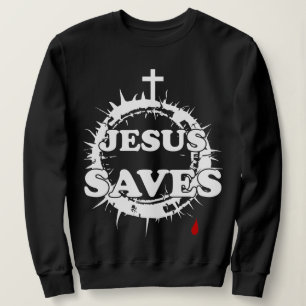 Sweatshirt Jésus sauve avec la Croix et la Couronne d'épines