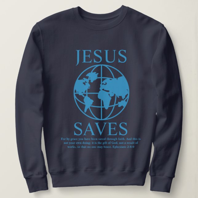 Sweatshirt Jesus Saves Graphic 90's bleu foncé (Design devant)