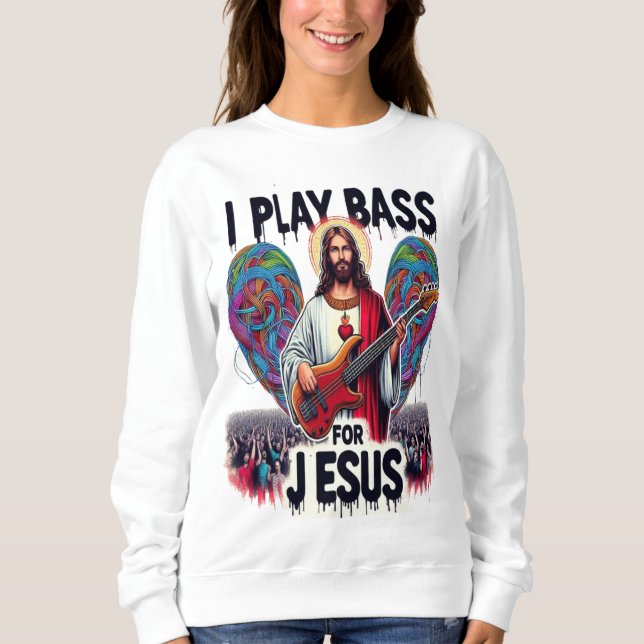 Sweatshirt Jésus tenant une basse guitare (Devant)
