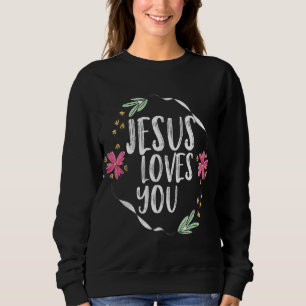 Sweatshirt Jésus vous aime avec cadre de fleurs rondes Graphi