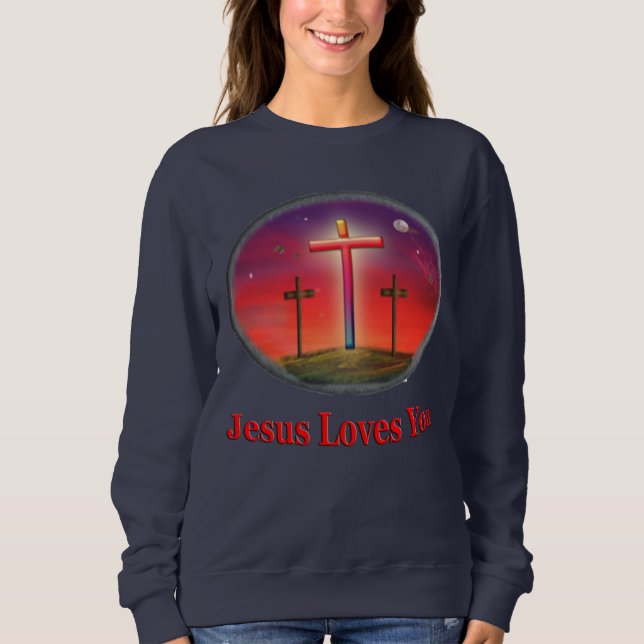 Sweatshirt Jésus vous aime femmes vêtements chrétiens (Devant)