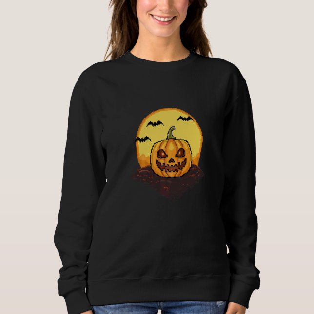 Sweatshirt Jeu d'arcade rétro 80s 8 bits Halloween Citrouille (Devant)