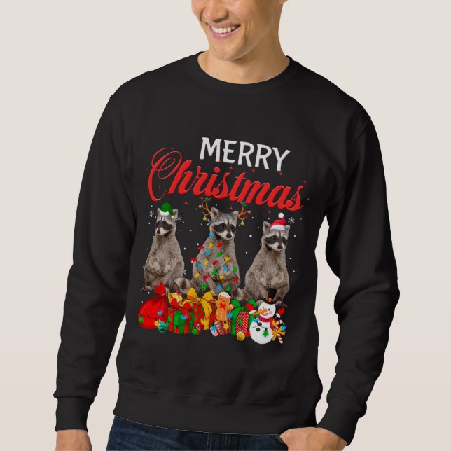 Sweatshirt Jeu de Noël Raccoon Lover Xmas Tree Lights An (Devant)