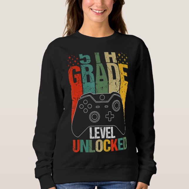 Sweatshirt Jeu vidéo déverrouillé de 5e année Retour à l'écol (Devant)